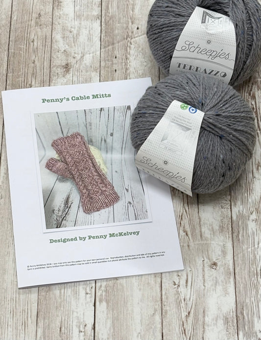 Penny’s Cable Mitts Kit with Scheepjes Terrazzo