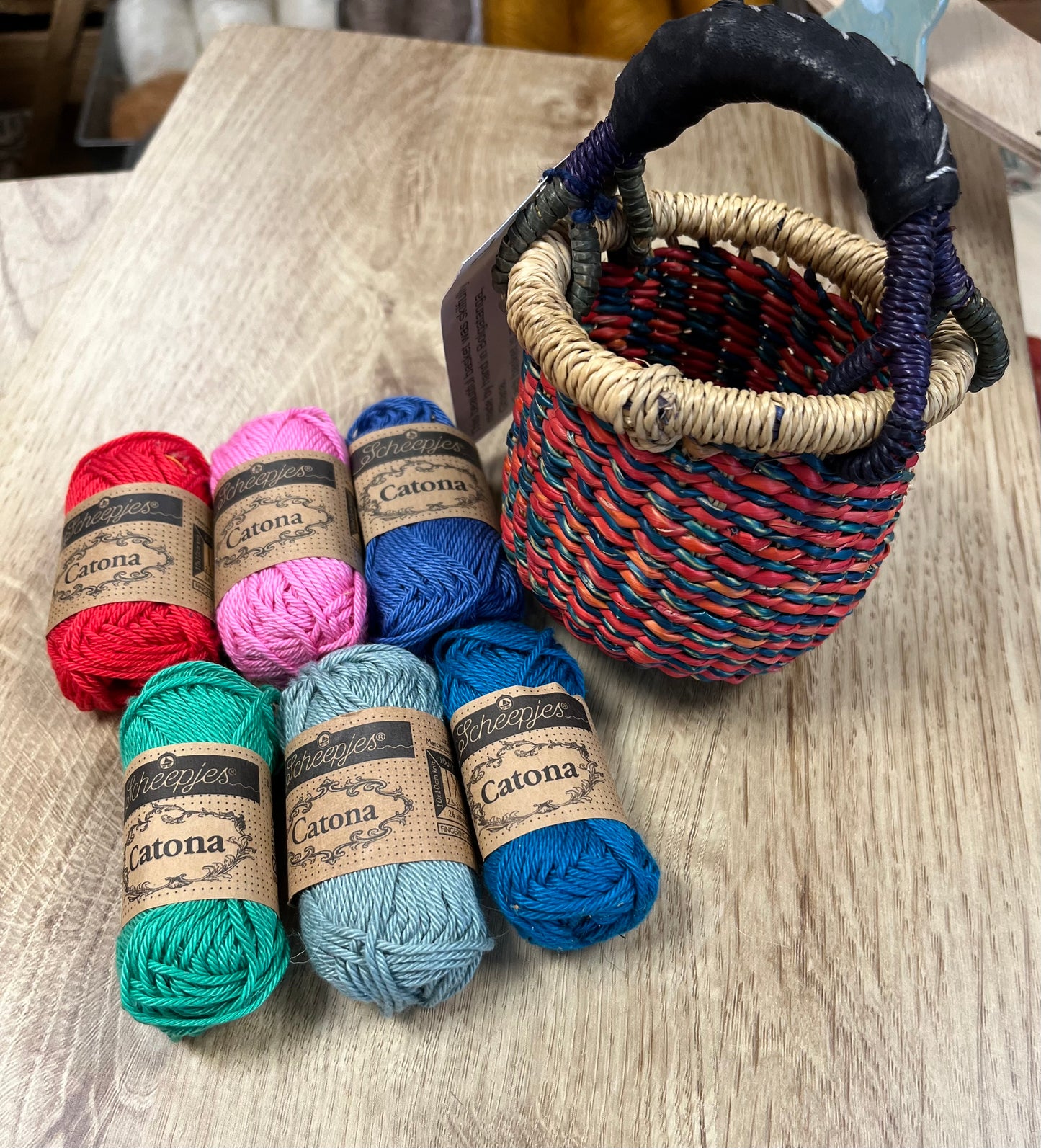 Pick & Mix Mini Balls of Catona Crochet Cotton to go with your choice of Bolga Basket (Copy)
