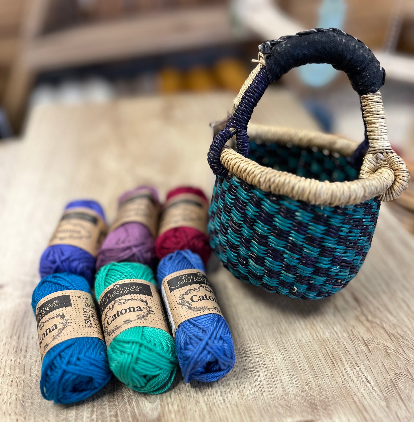 Pick & Mix Mini Balls of Catona Crochet Cotton to go with your choice of Bolga Basket (Copy)