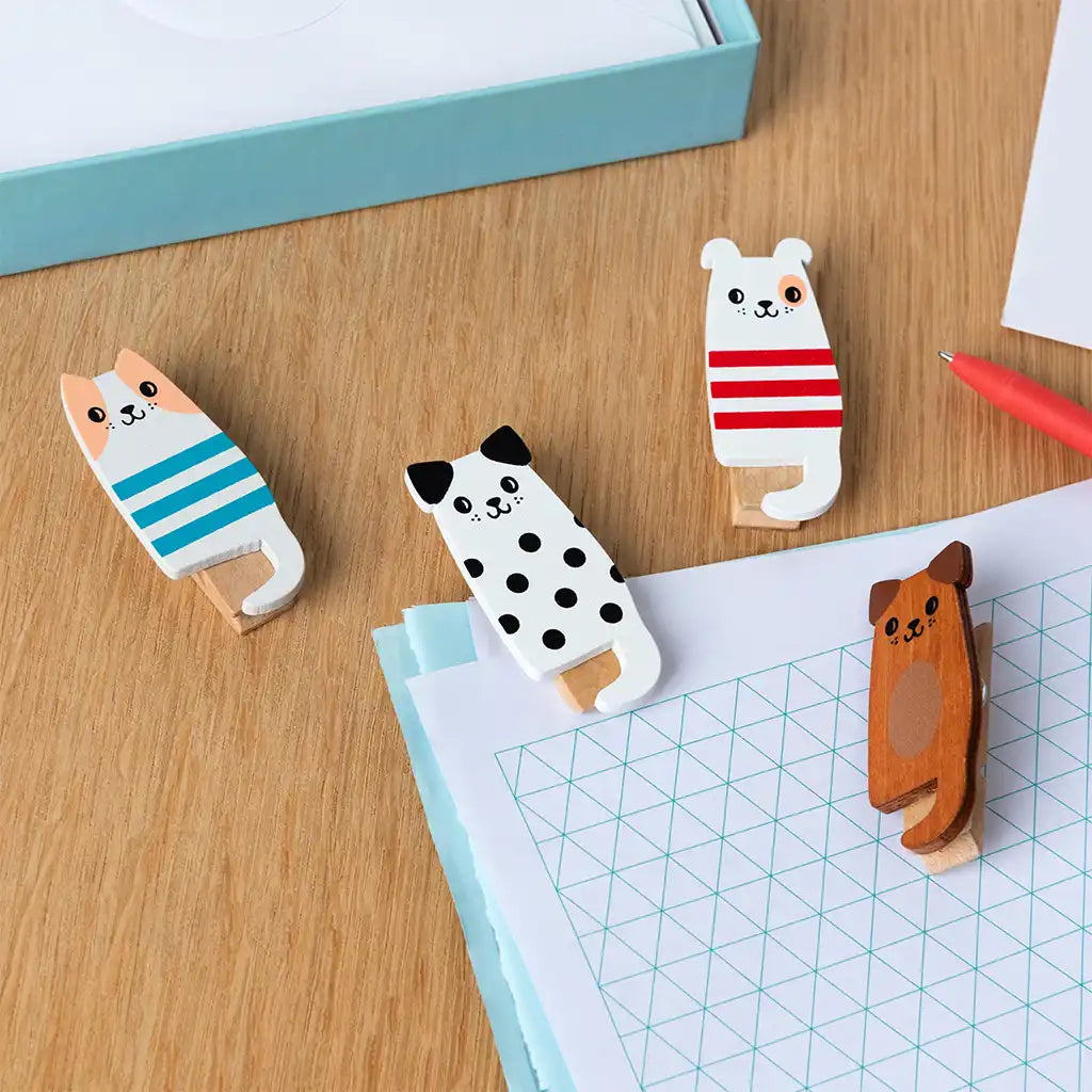 Painted Wooden Dog Paper Pegs
