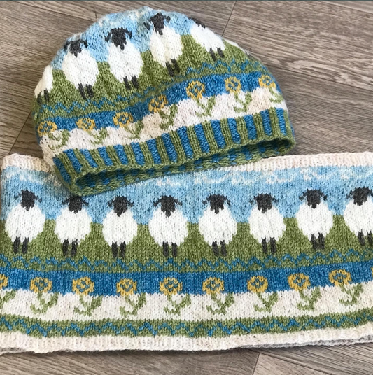 Spring Sheep Hat and Cowl Kit with patterns by Monica Russel