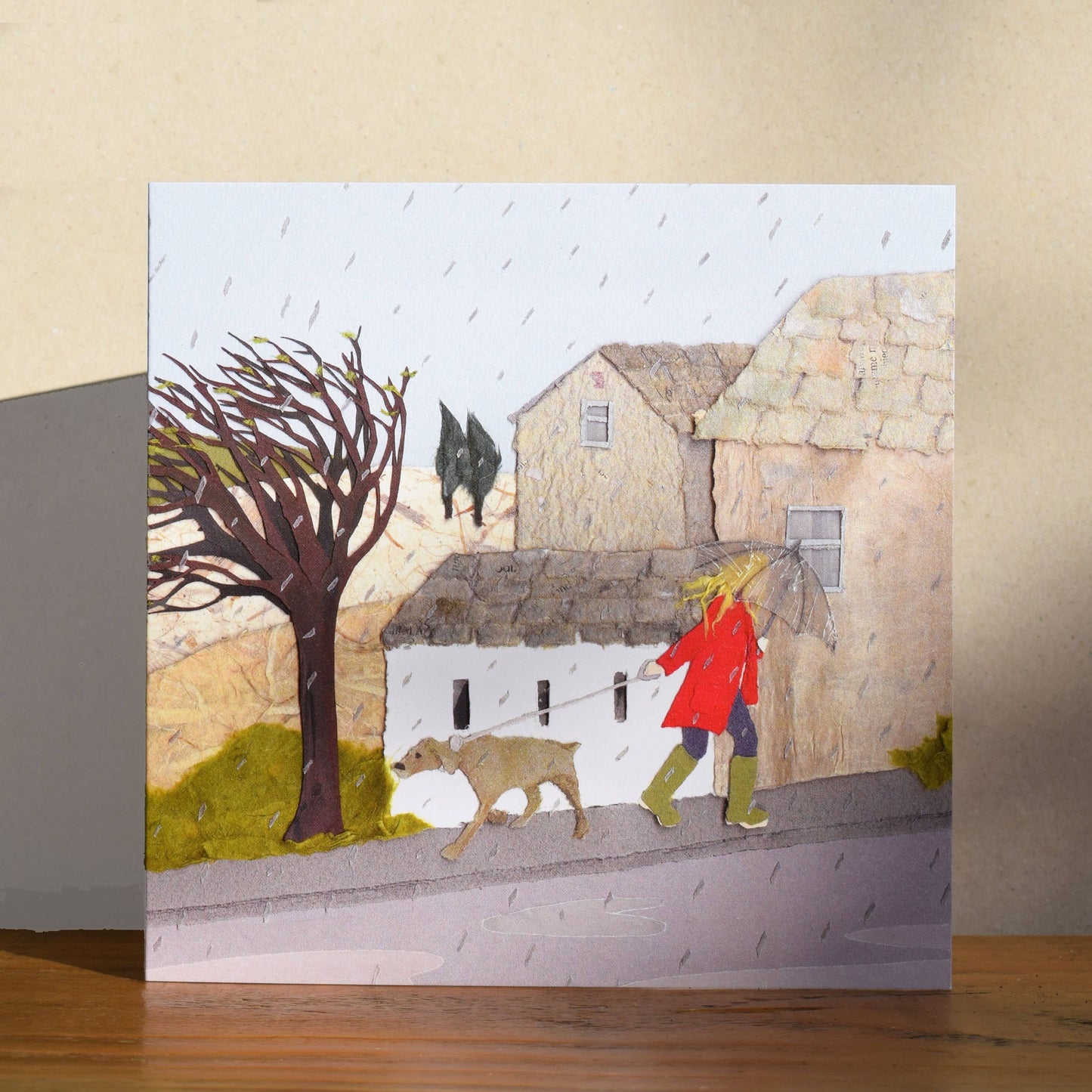 Dog Walking Card (rainy day)