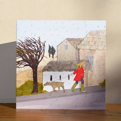 Dog Walking Card (rainy day)