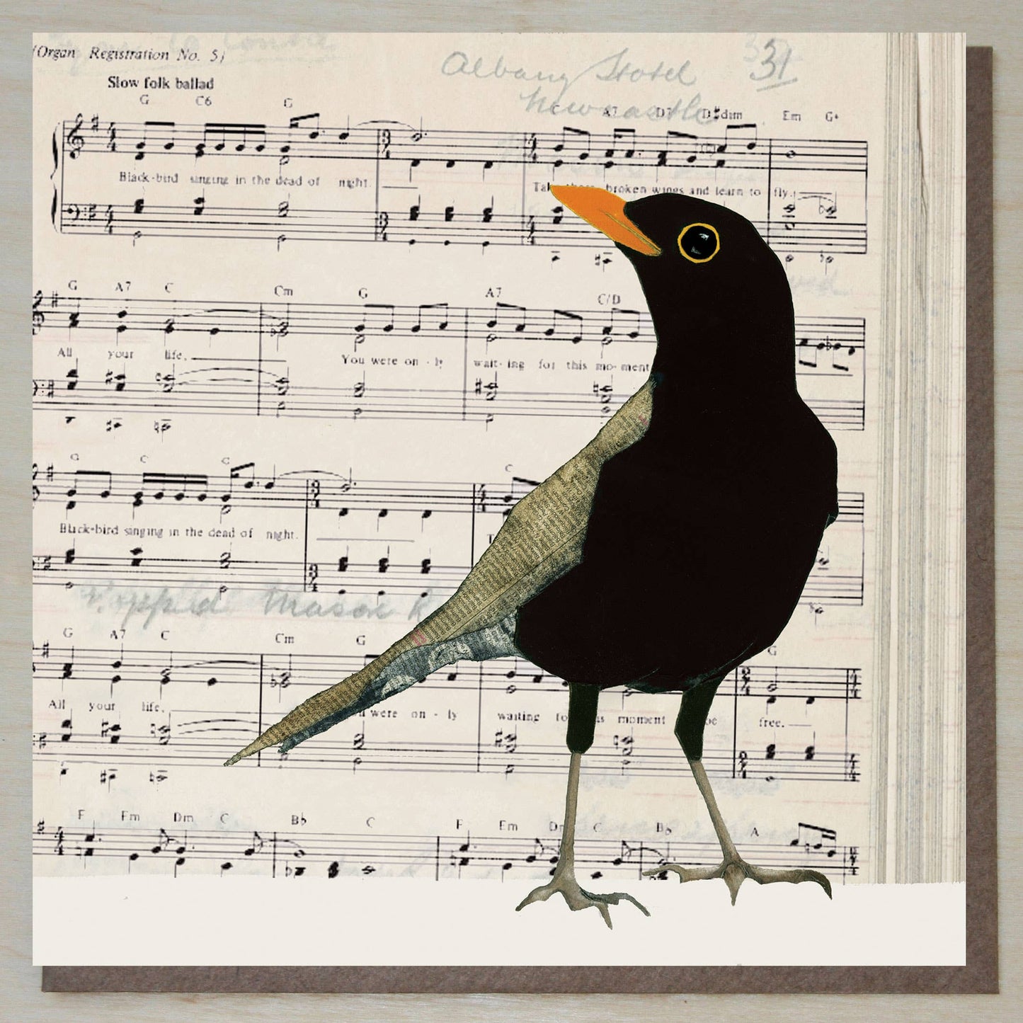Blackbird on Sheet Music Card (British Birds)