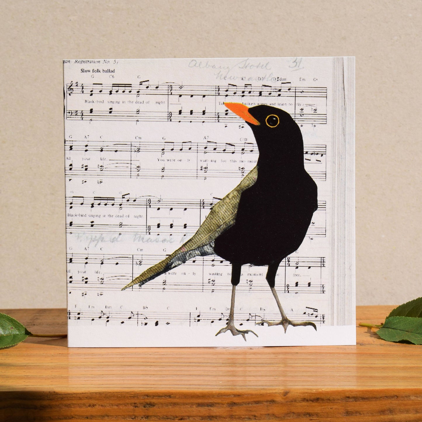 Blackbird on Sheet Music Card (British Birds)