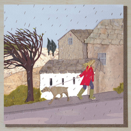 Dog Walking Card (rainy day)