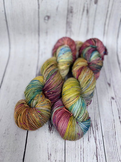Locket's Hand Dyed 4ply Merino with multi coloured neps