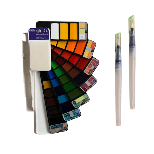 Fan set of 42 Watercolours with 2 paint brushes