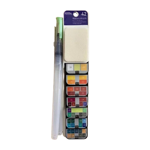 Fan set of 42 Watercolours with 2 paint brushes