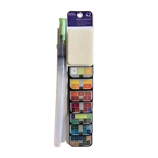 Fan set of 42 Watercolours with 2 paint brushes