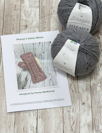 Penny’s Cable Mitts Kit with Scheepjes Terrazzo