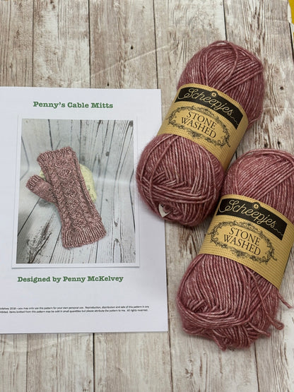 Penny’s Cable Mitts Kit with Scheepjes Stone Washed