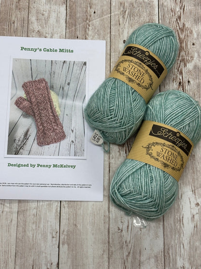 Penny’s Cable Mitts Kit with Scheepjes Stone Washed