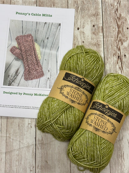 Penny’s Cable Mitts Kit with Scheepjes Stone Washed