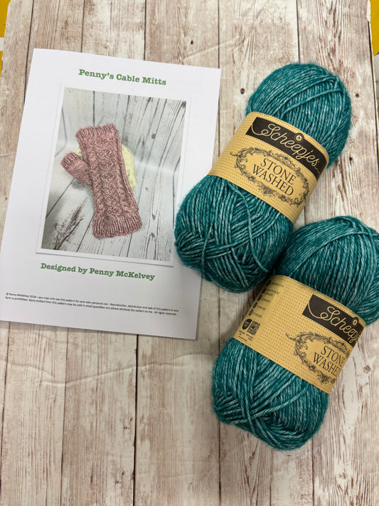 Penny’s Cable Mitts Kit with Scheepjes Stone Washed