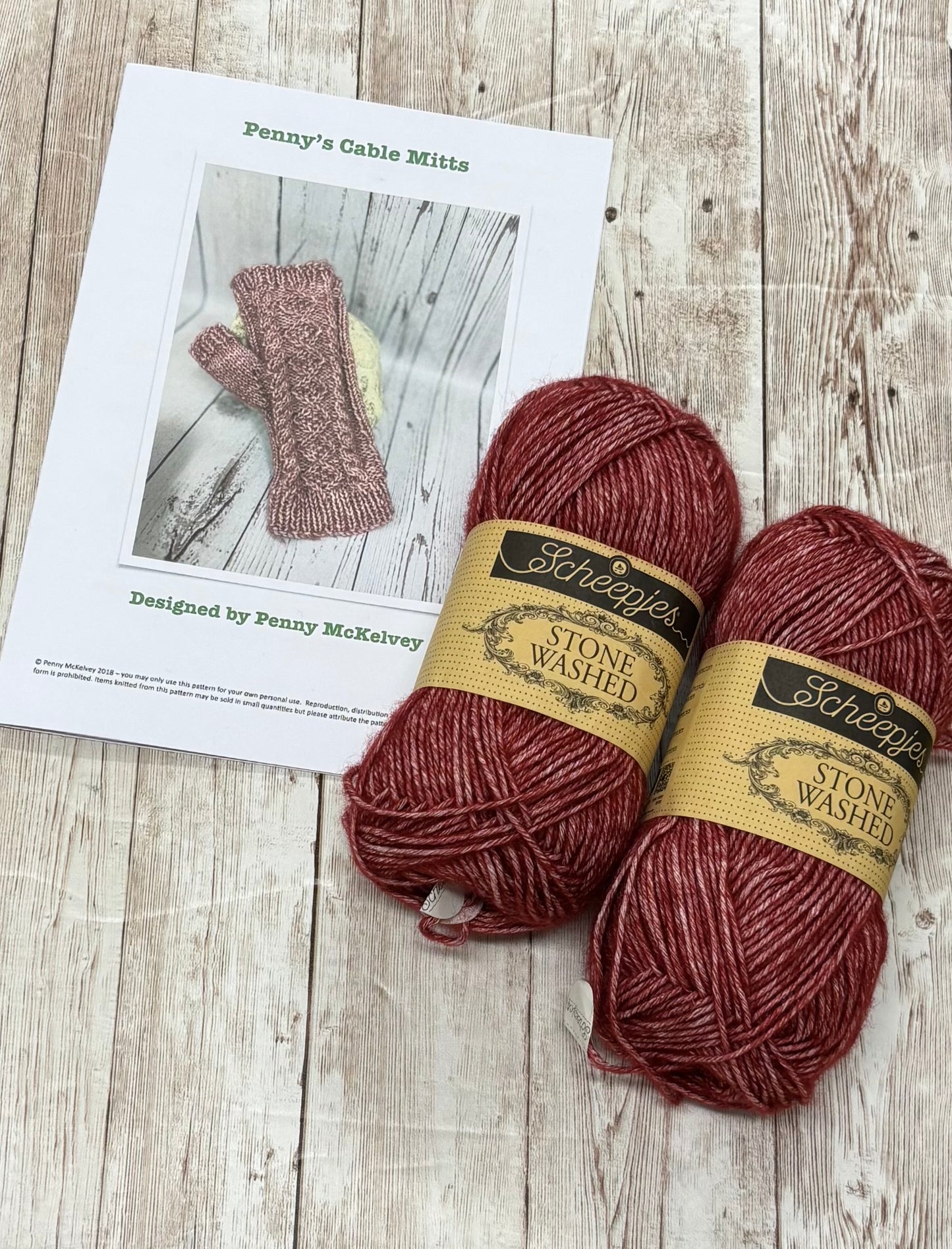 Penny’s Cable Mitts Kit with Scheepjes Stone Washed