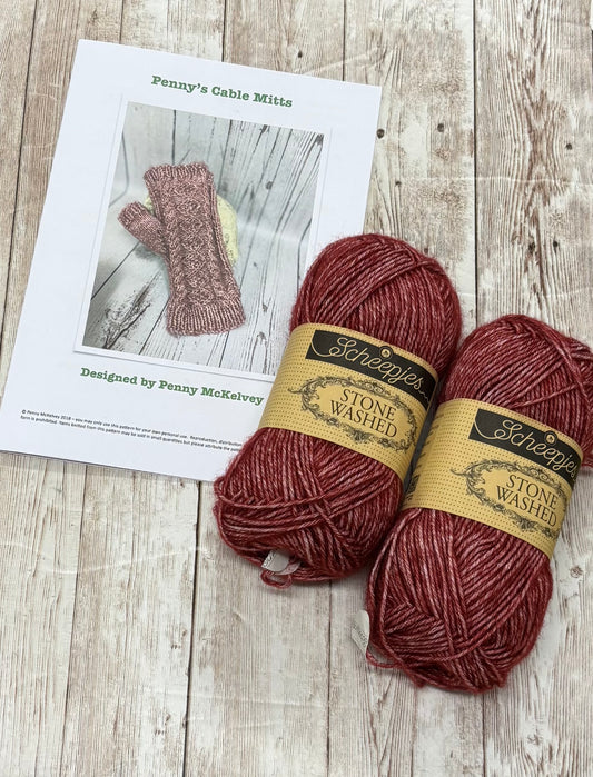 Penny’s Cable Mitts Kit with Scheepjes Stone Washed