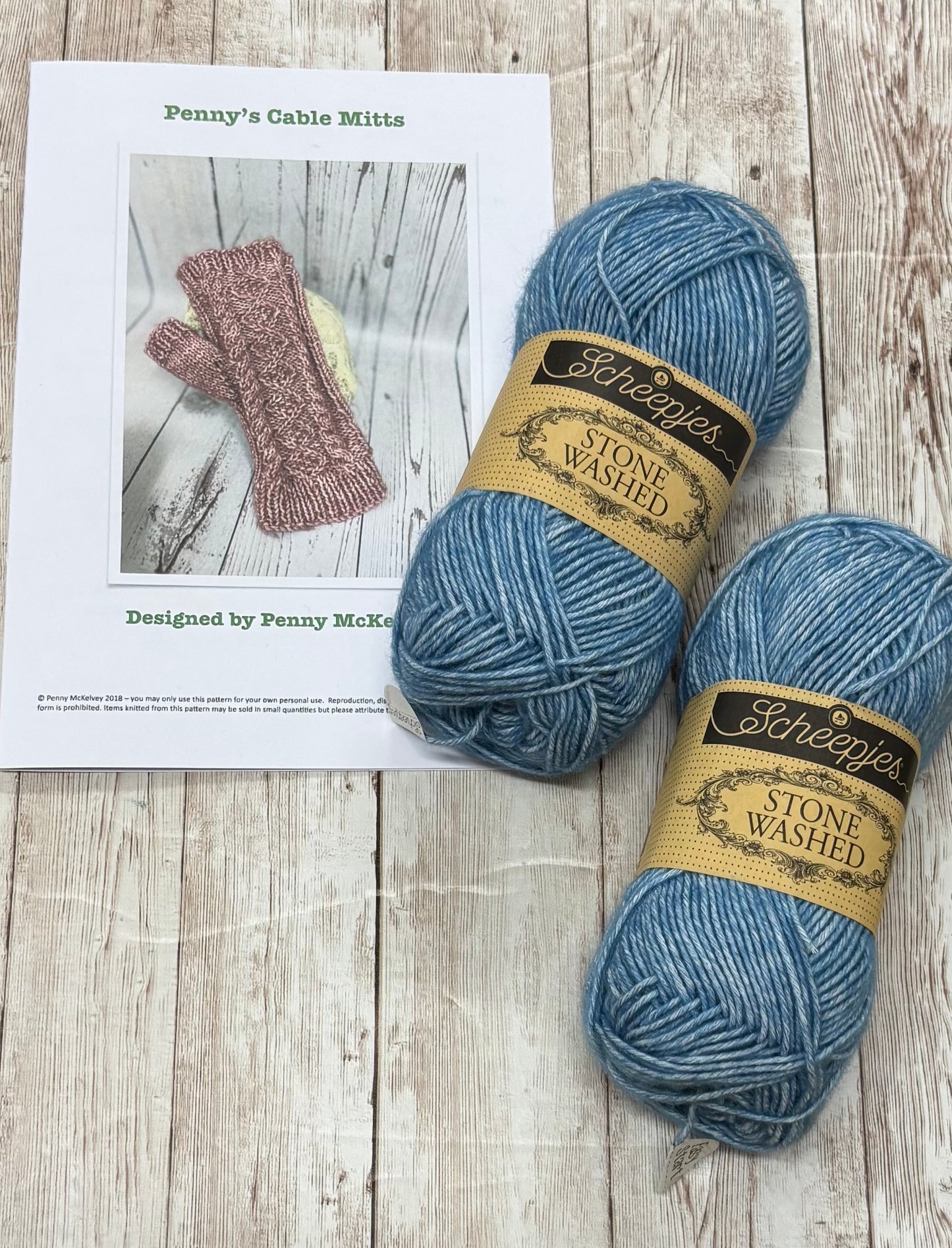 Penny’s Cable Mitts Kit with Scheepjes Stone Washed