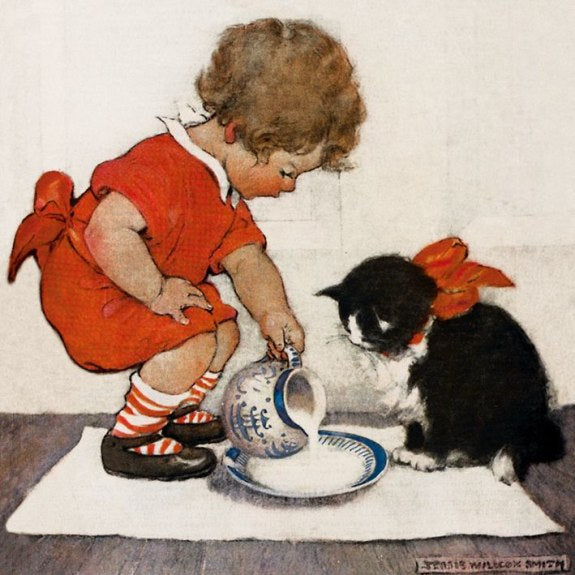 Greetings Card “Tea time for Kitty” Jessie Willcox Smith