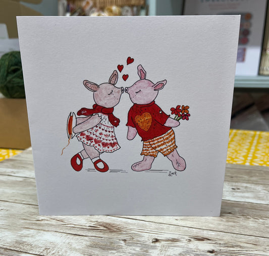Charlie and Sam Piggies Blank Greetings Card
