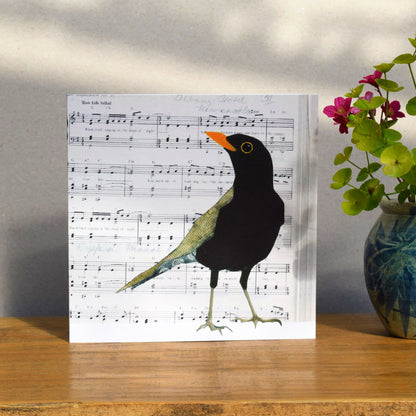 Blackbird on Sheet Music Card (British Birds)
